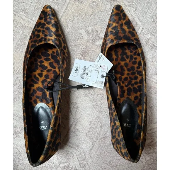 NWT ZARA Leopard Print Pointed Toe Low Heel Shoes - Picture 2 of 7